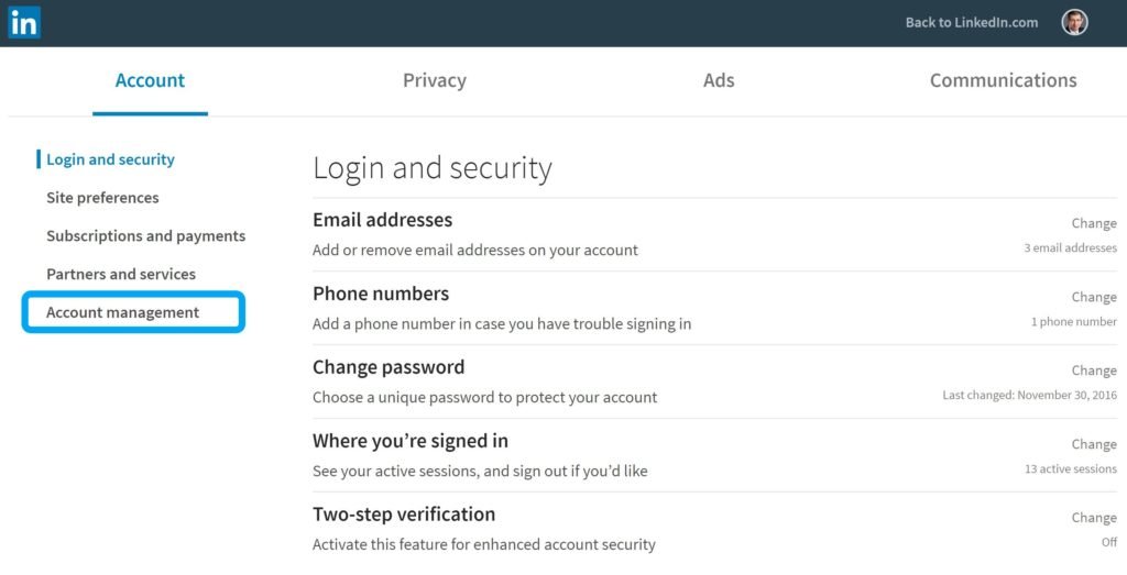 Preparation steps including email and password credentials for merging two LinkedIn accounts.