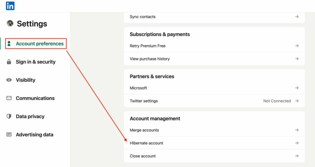 How to Hibernate LinkedIn Account